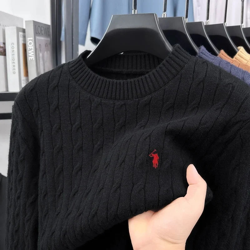 Herren Zopfstrick Pullover Rundhals Langarm Strickpullover