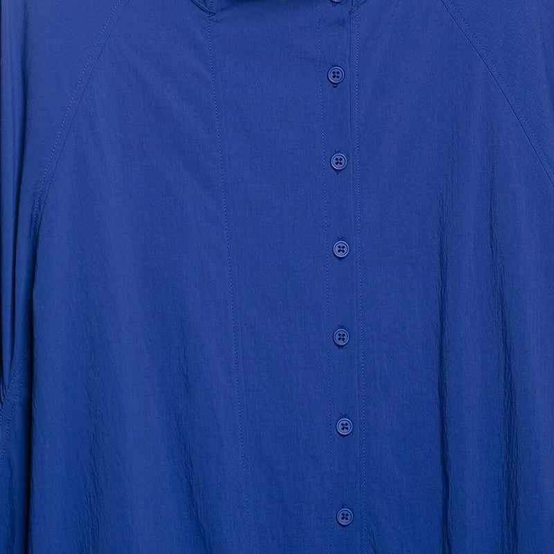 Damen Blouson Jacke Blau Stehkragen Knopfleiste Lange Ärmel