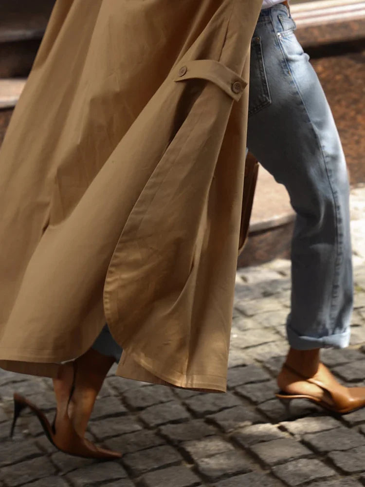 Damen Oversize Trenchcoat mit Ballonärmeln und Bindegürtel