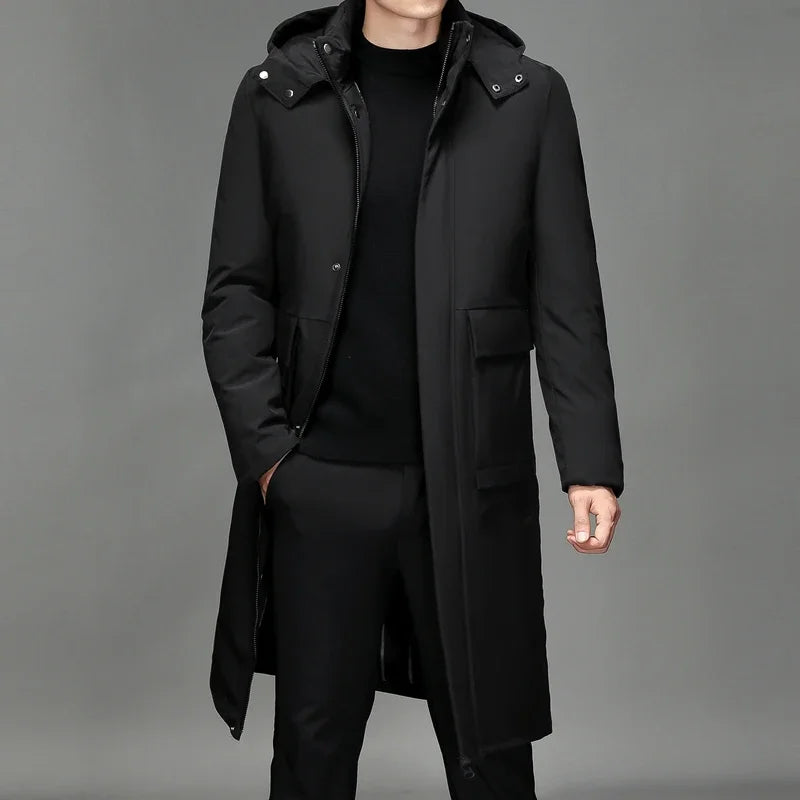 Herren Winterparka Schwarz Lang mit Kapuze