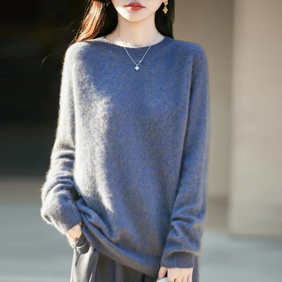 Damen Pullover mit Rundhalsausschnitt und langen Ärmeln, weiches Material
