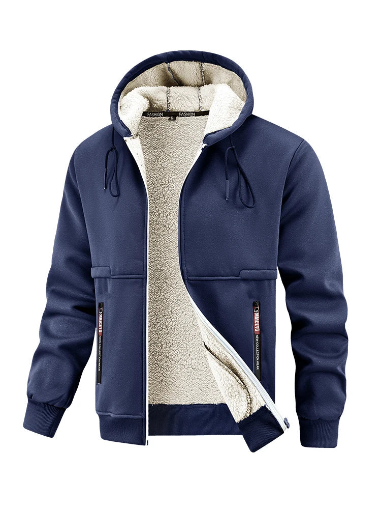 Herren Winter Kapuzenjacke gefüttert mit Reißverschluss Teddyfleece-Futter