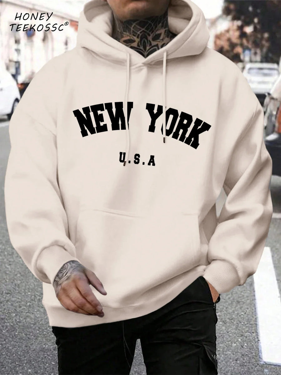 Bedrukte hoodie voor heren met trekkoord en kangoeroezak