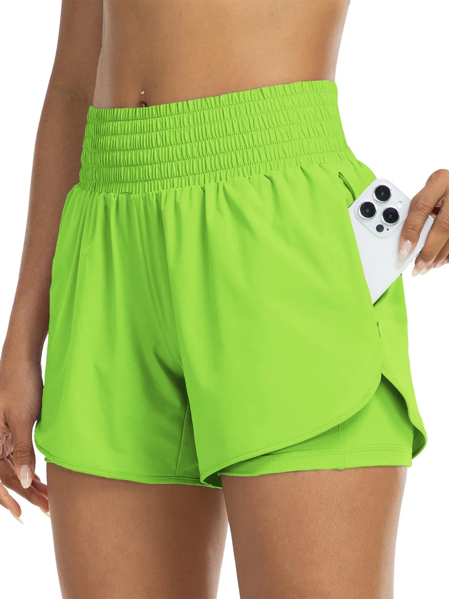 Sportshorts voor dames met hoge taille en zijzak