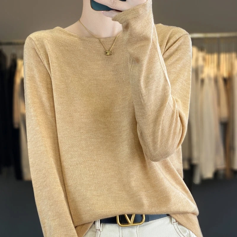 Dames shirt met lange mouwen, gebreide look en wijde halslijn