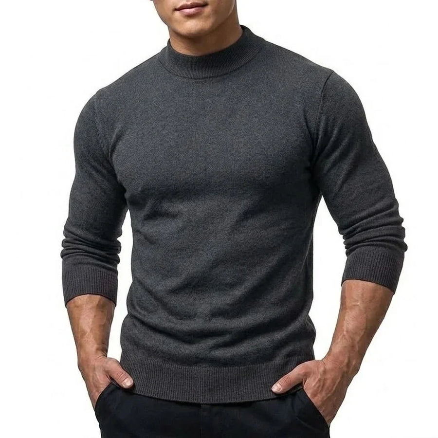 Heren trui met mock neck, lange mouwen, basic gebreide trui