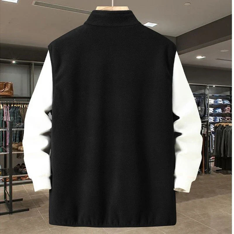 Herren Fleece Weste mit Stehkragen Reißverschluss Taschendetails