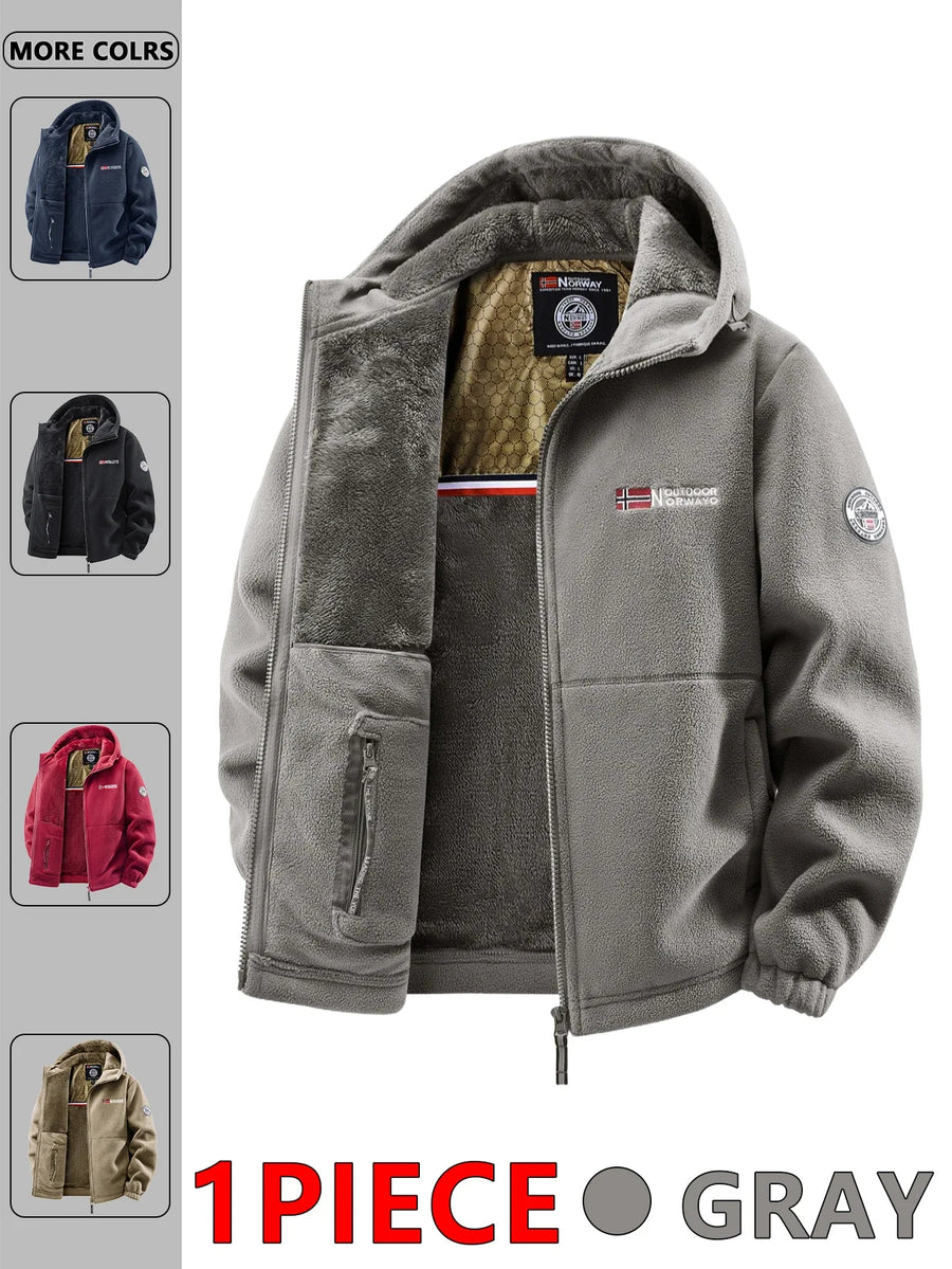 Herren Winter Fleecejacke mit Kapuze und Reißverschluss, gefüttert