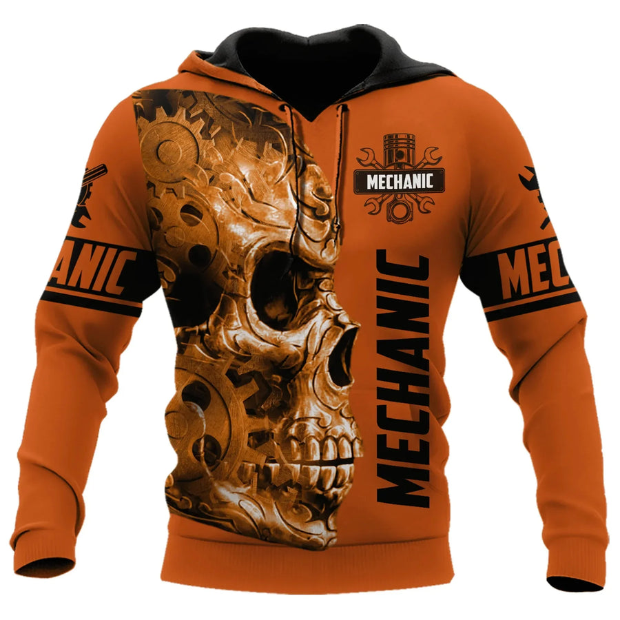 Kapuzenpullover Herren Hoodie Mechaniker-Design Motor Kolben Werkzeug Schwarz Grau