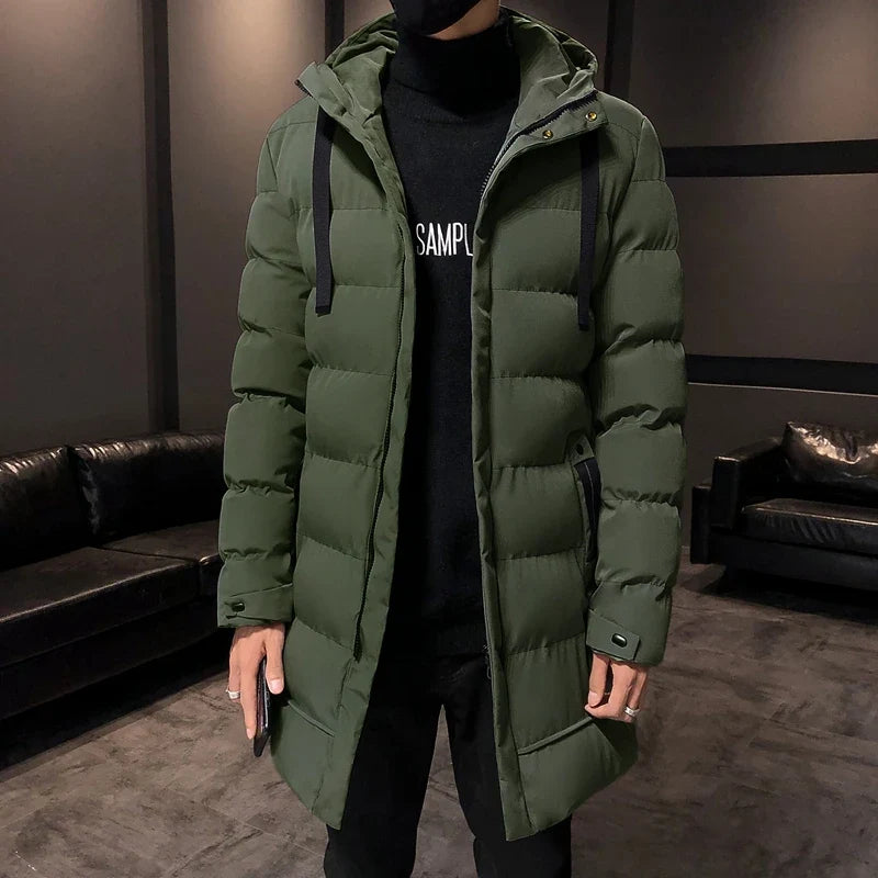 Herren Winter Steppmantel Lang mit Kapuze Warm Gefütterte Winterjacke