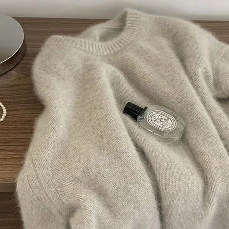 Weicher Strickpullover Rundhalsausschnitt Langarm Damen