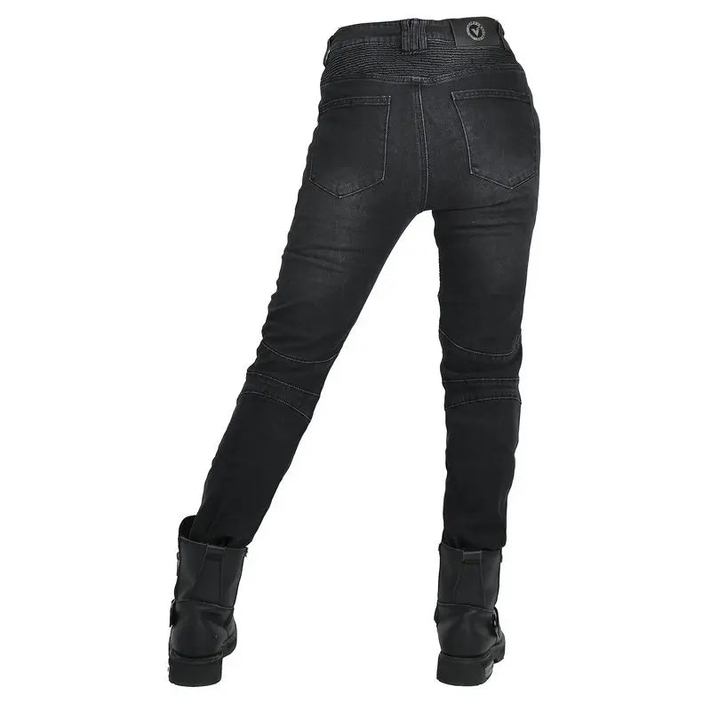 Motorjeans voor dames met protectoren, beschermpads, ribpatroon en slim fit