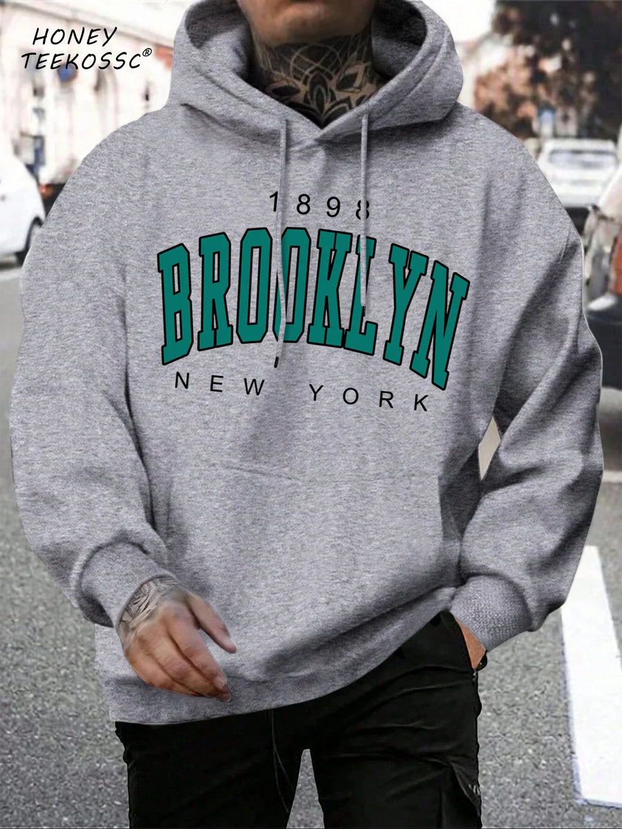 Bedrukte hoodie voor heren met trekkoord en kangoeroezak