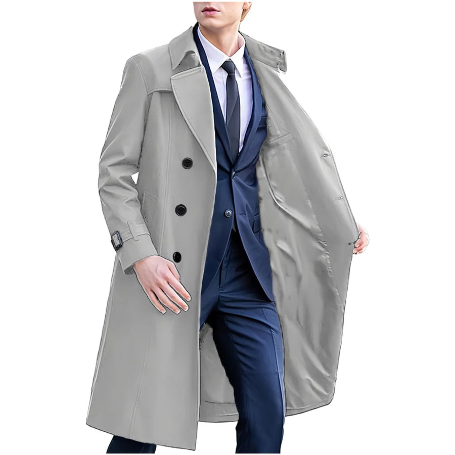 Herren Trenchcoat Zweireiher Langer Mantel mit Reverskragen