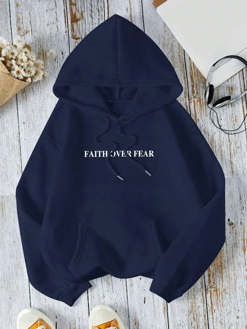 Hoodie met capuchon & tekstprint op de achterkant, lange mouwen, casual trui