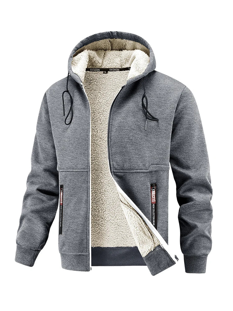 Herren Winter Kapuzenjacke gefüttert mit Reißverschluss Teddyfleece-Futter