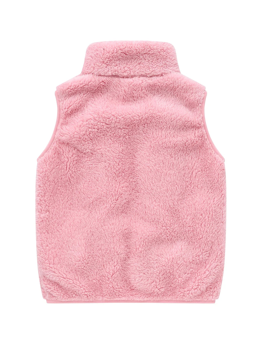 Teddyfleecevest voor kinderen, pluizige kinderbodywarmer met hoge kraag en rits