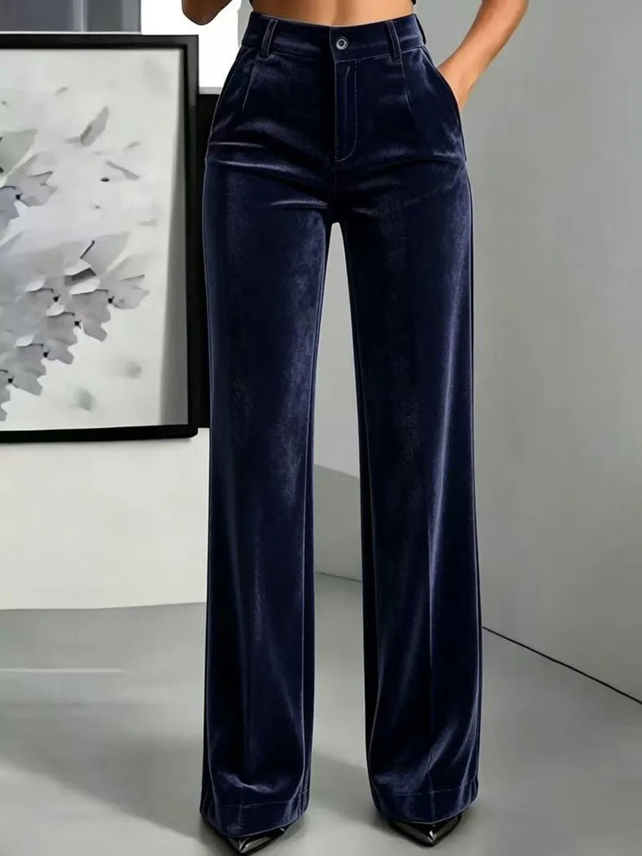 Fluwelen damespantalon met wijde pijpen, hoge taille, elegante broek