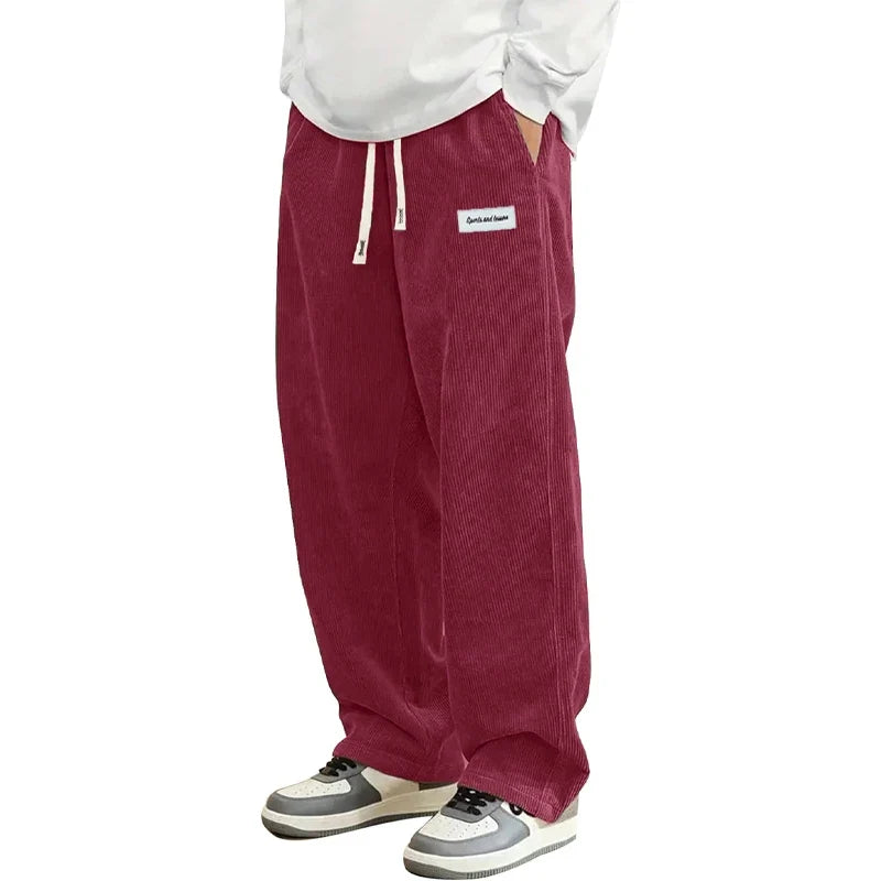 Kordhose Herren Loose Fit Freizeithose mit Kordelzug