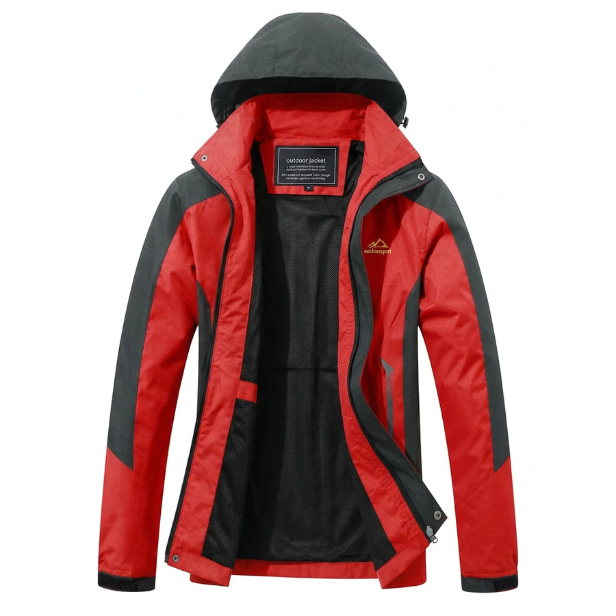 Outdoorjas voor heren met capuchon, tweekleurig, ritssluiting, waterafstotend