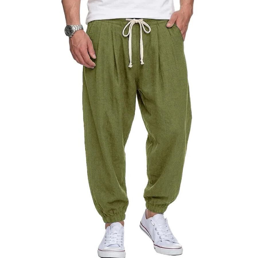 Vrijetijdsbroek voor heren in linnenlook, losse pasvorm, elastische tailleband