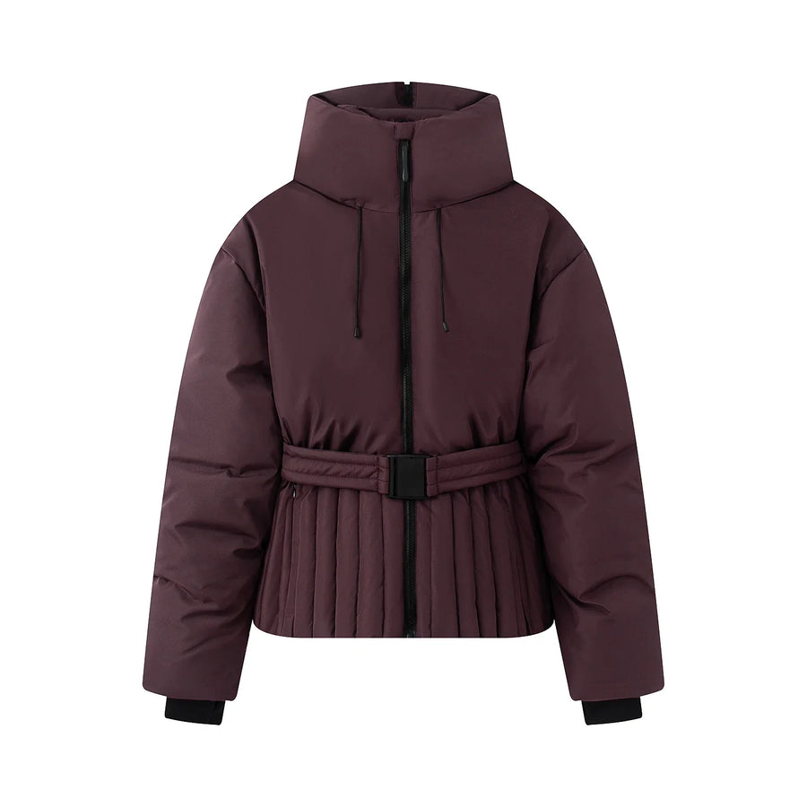 Damen Steppjacke mit Stehkragen Gürtel Falten-Details