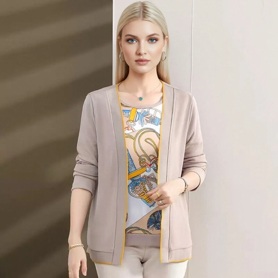 Damen 2-teiliges Set Cardigan und gemustertes Oberteil
