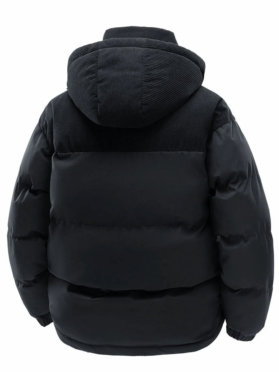 Winter Steppjacke mit Kapuze und Cord-Details für Herren, warm und winddicht