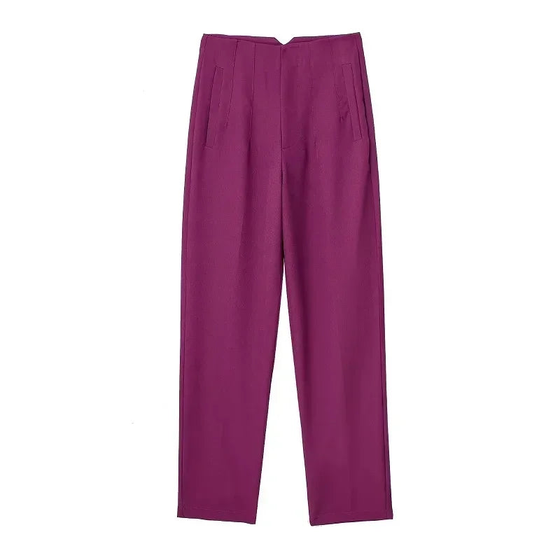 Damesbroek van stof met hoge taille in wortelmodel