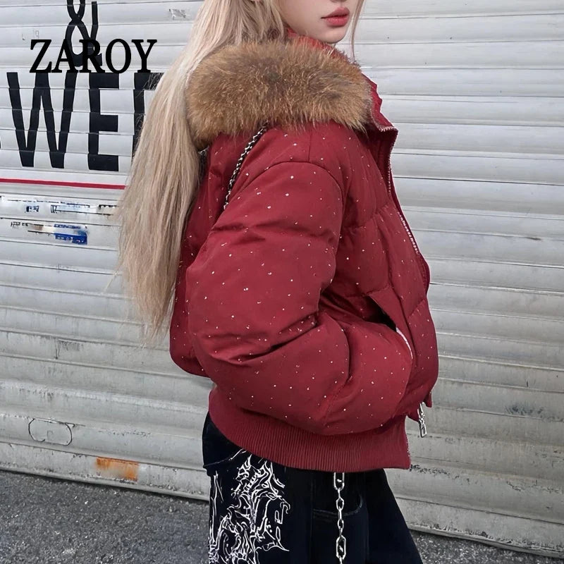 Damen Steppjacke mit Kapuze und Reißverschluss