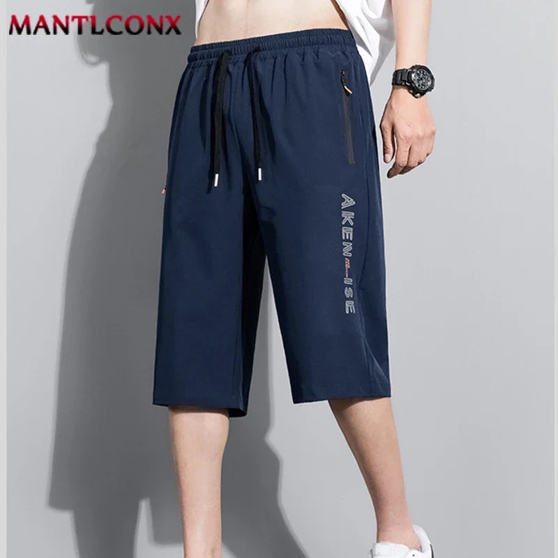 Herren 3/4 Sportshorts mit Reißverschlusstaschen & Kordelzug, Grau