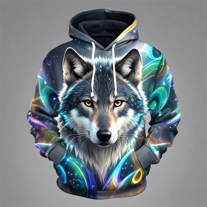 Hoodie met leeuwenkopprint, capuchon en kangoeroezak