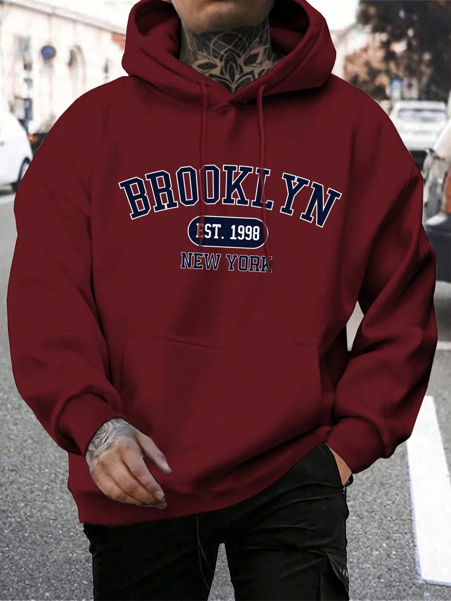 Bedrukte hoodie voor heren met trekkoord en kangoeroezak