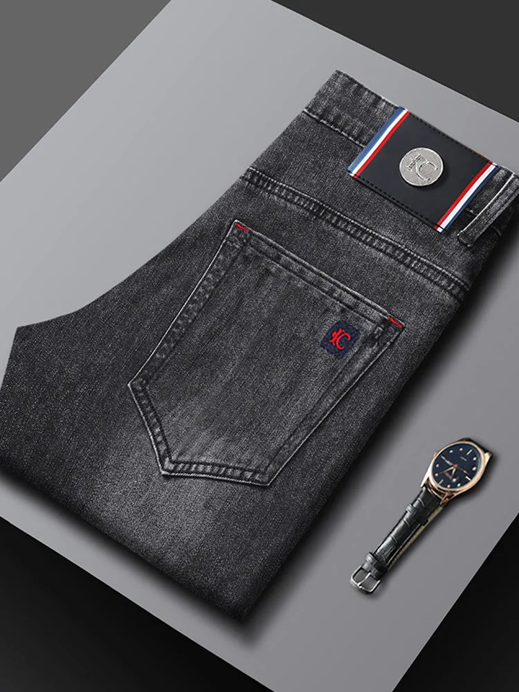 Donkergrijze jeans voor heren, regular fit, denim