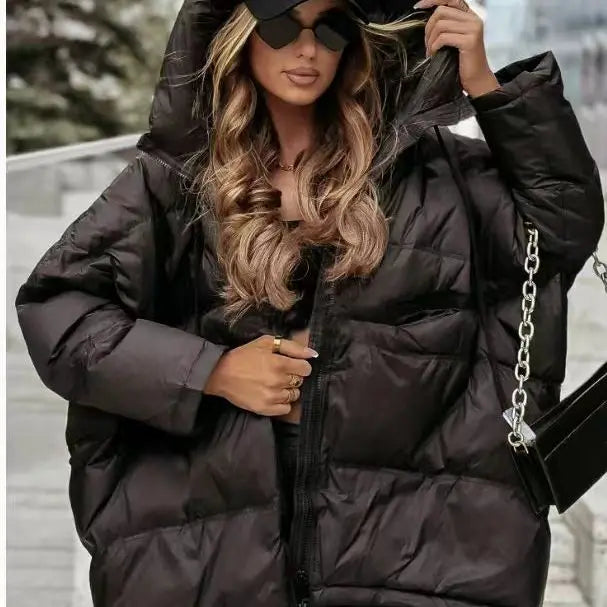 Damen Steppjacke mit Kapuze, kurz, Schwarz, gesteppt, Winterjacke