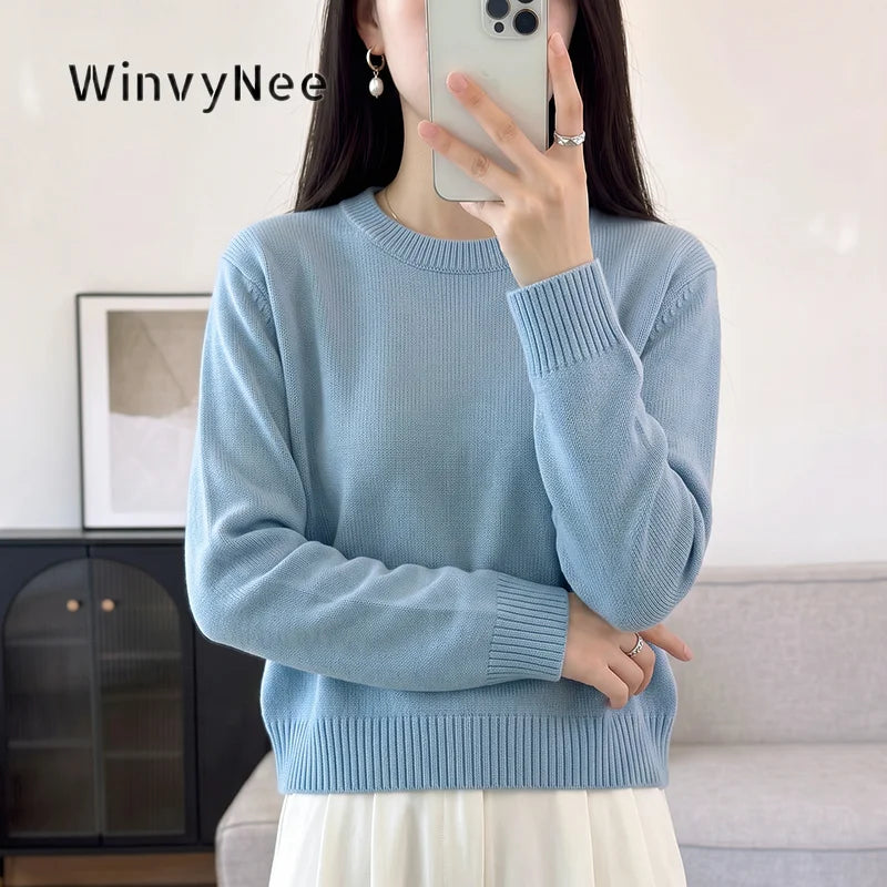 Damen Rundhals Strickpullover Langarm Feinstrick