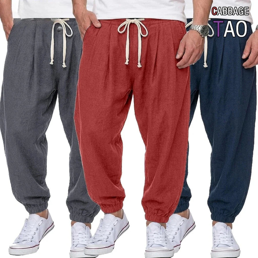 Vrijetijdsbroek voor heren in linnenlook, losse pasvorm, elastische tailleband