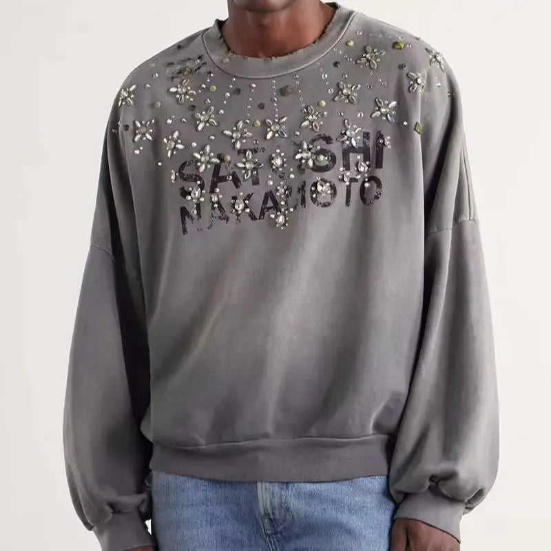 Unisex trui met kleurverloop en sierstenen, oversized sweatshirt