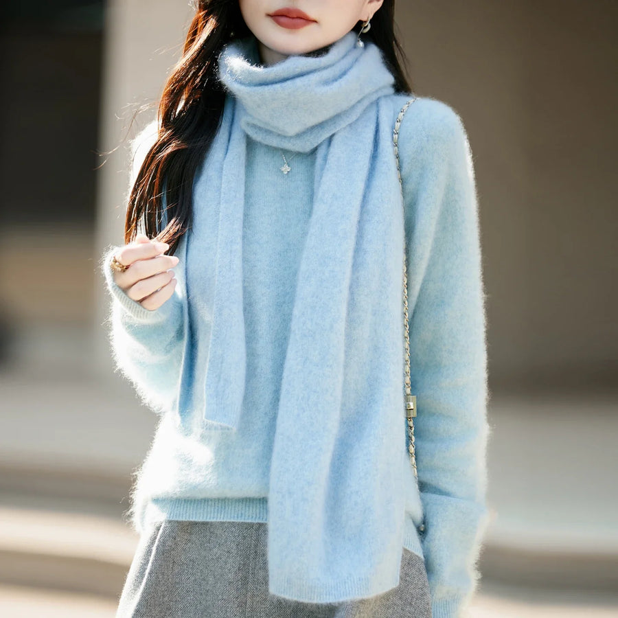 Damen Pullover mit Rundhalsausschnitt und langen Ärmeln, weiches Material