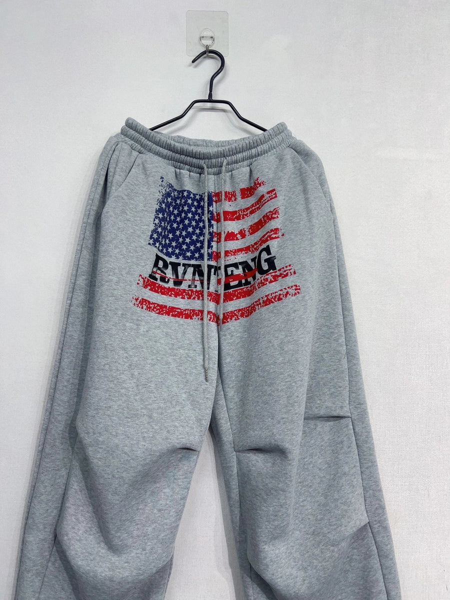 Grijze wijde joggingbroek met tailleband en trekkoord, met print