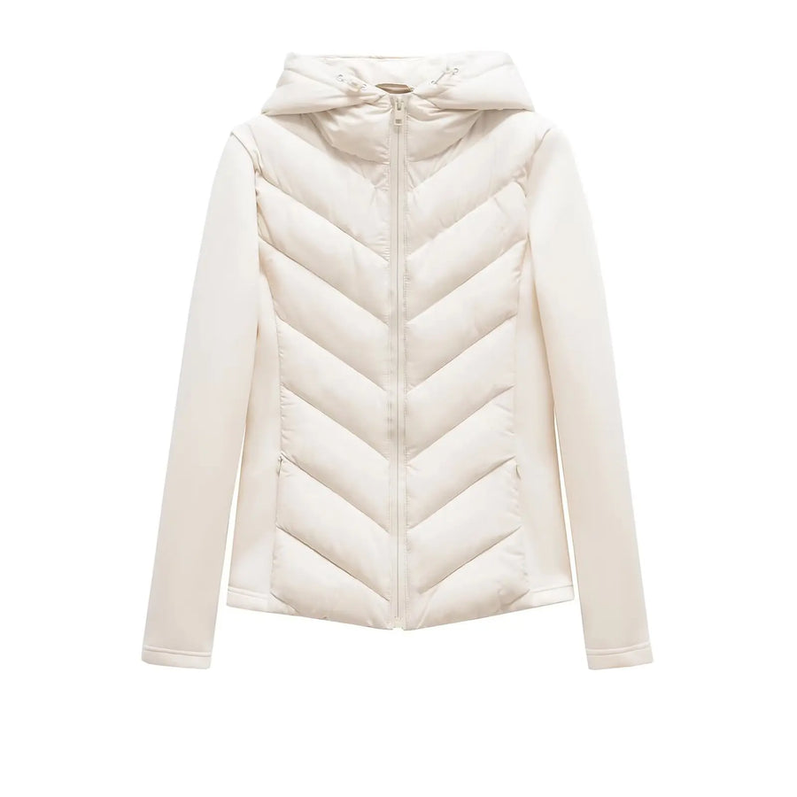 Damen Steppjacke mit Kapuze, cremeweiß, langärmelig, Reißverschluss
