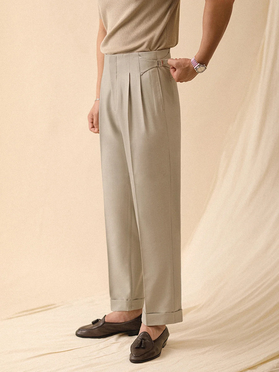 Pantalon met plooien en verstelbare gesp, elegante herenbroek