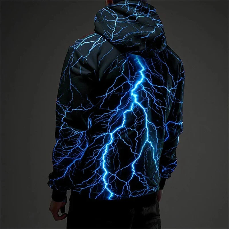 Hoodie mit leuchtendem Blitzmuster auf dem Rücken – Mehrfarbig, Kapuzenpullover für Herren