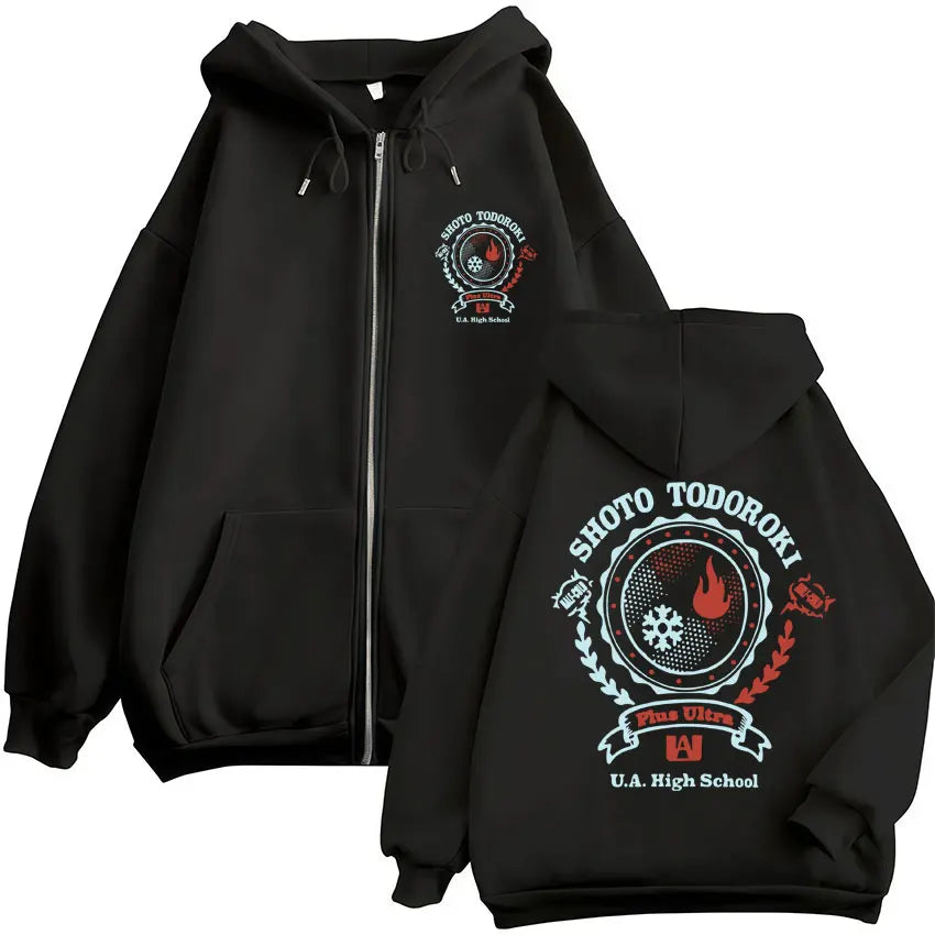 Unisex Reißverschluss Hoodie mit Kapuze & Druckmotiv, lässig