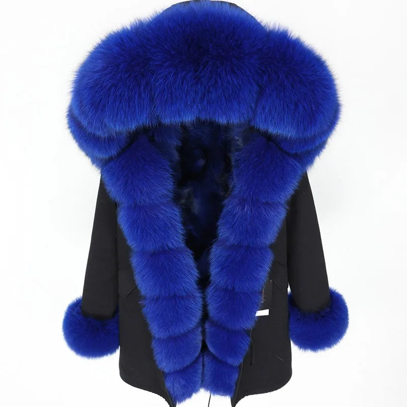 Damen Winterparka mit Kapuze und Plüschfutter, Lange Winterjacke