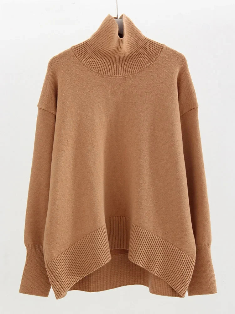 Dames oversized coltrui van grof breisel met geribde boorden