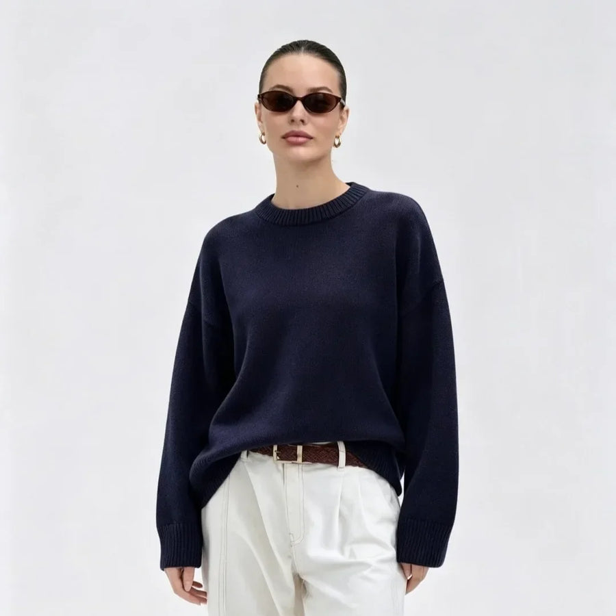 Oversized damestrui met ronde hals, lange mouwen, gebreide trui, groen