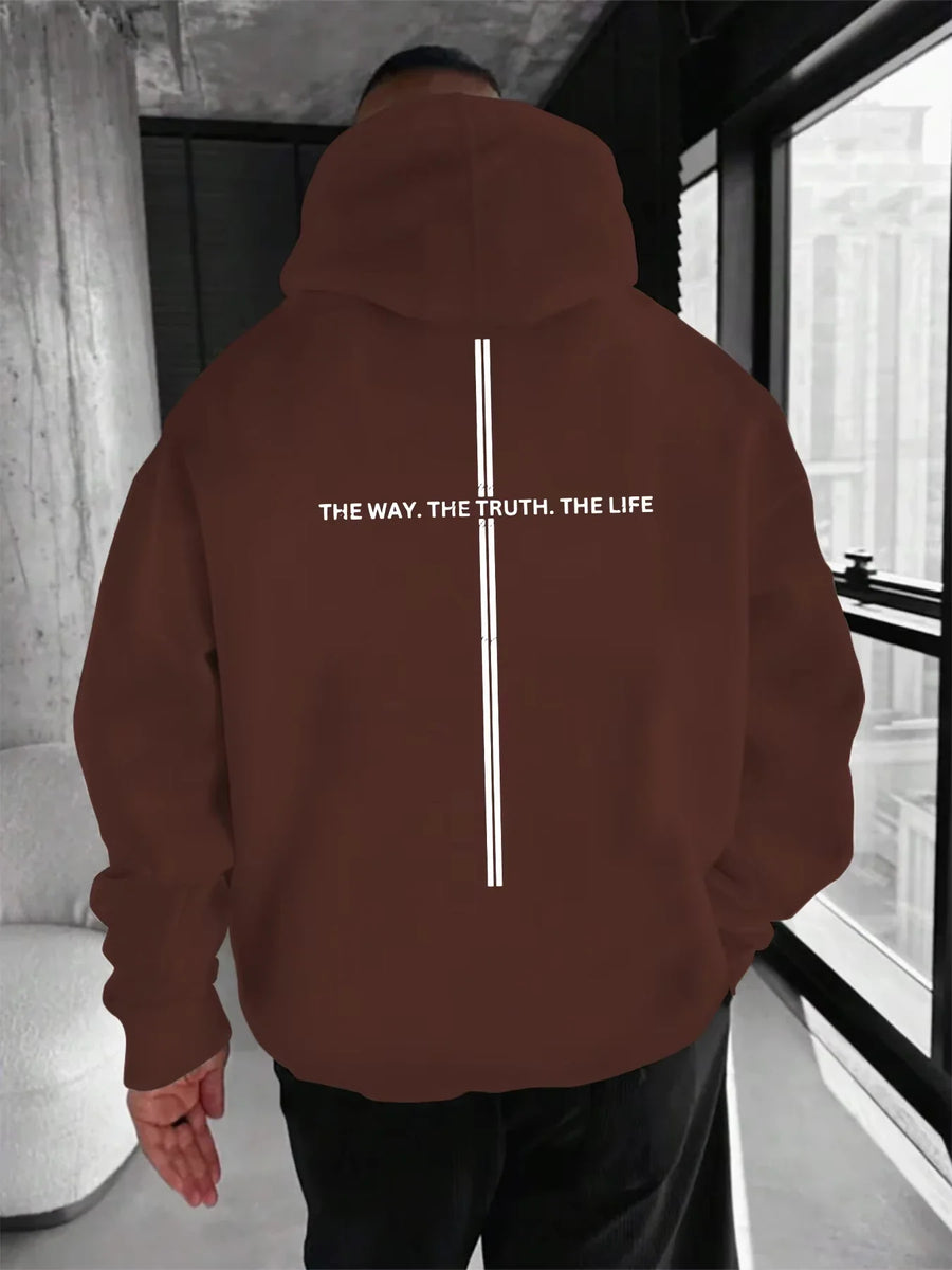 Unisex hoodie met rugprint en strepen – oversized