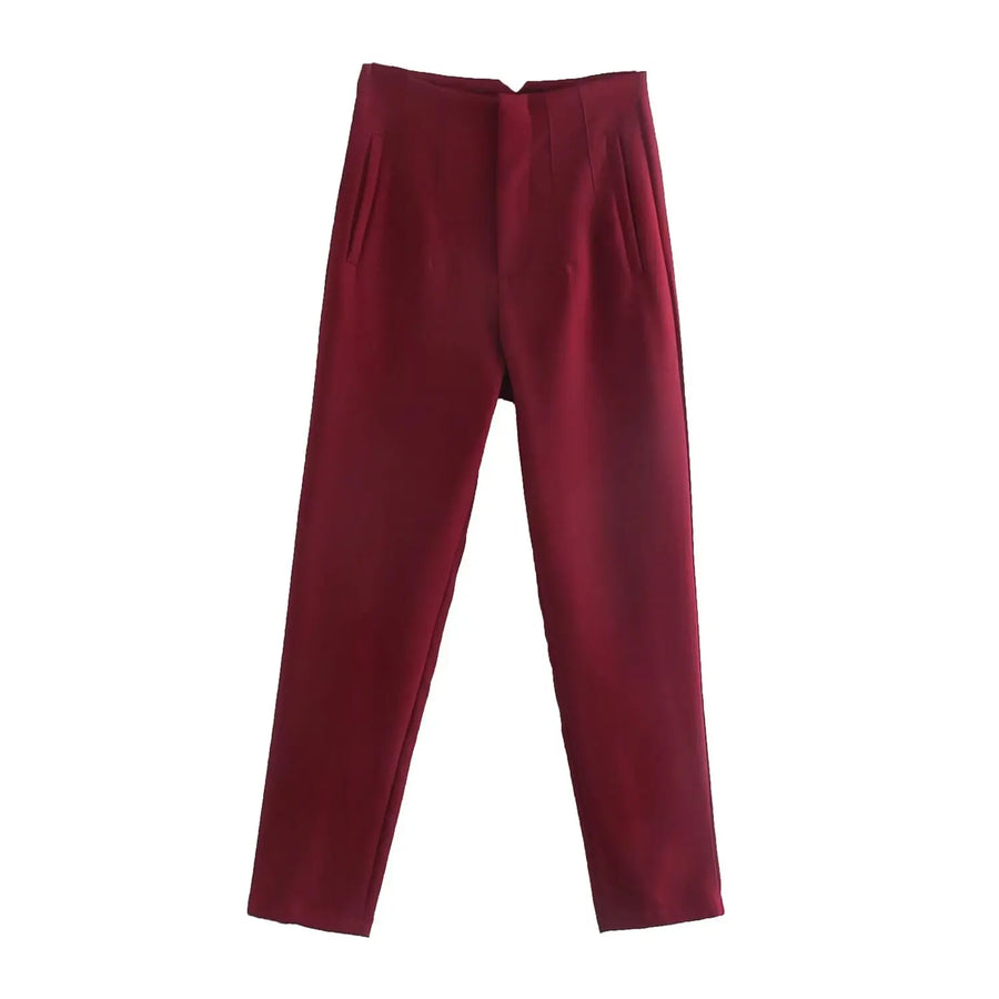 Damen High-Waist Stoffhose mit Falten-Detail und geradem Bein, Business & Freizeit
