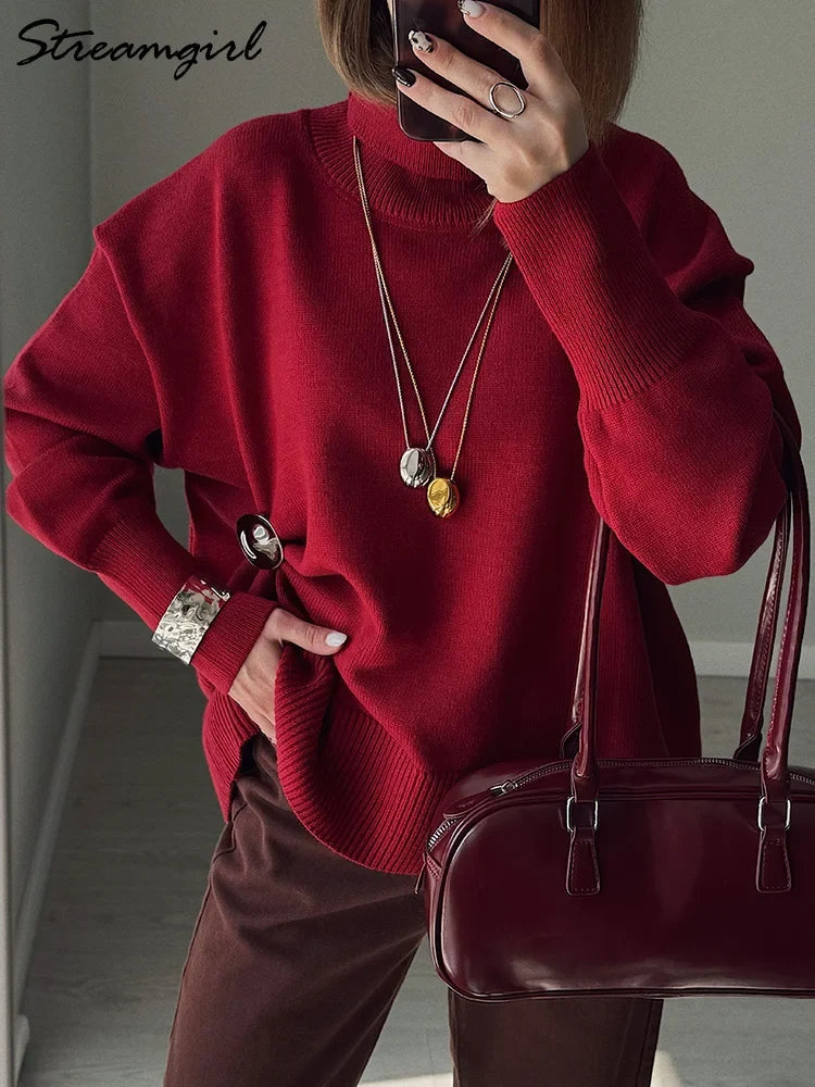 Dames oversized coltrui van grof breisel met geribde boorden
